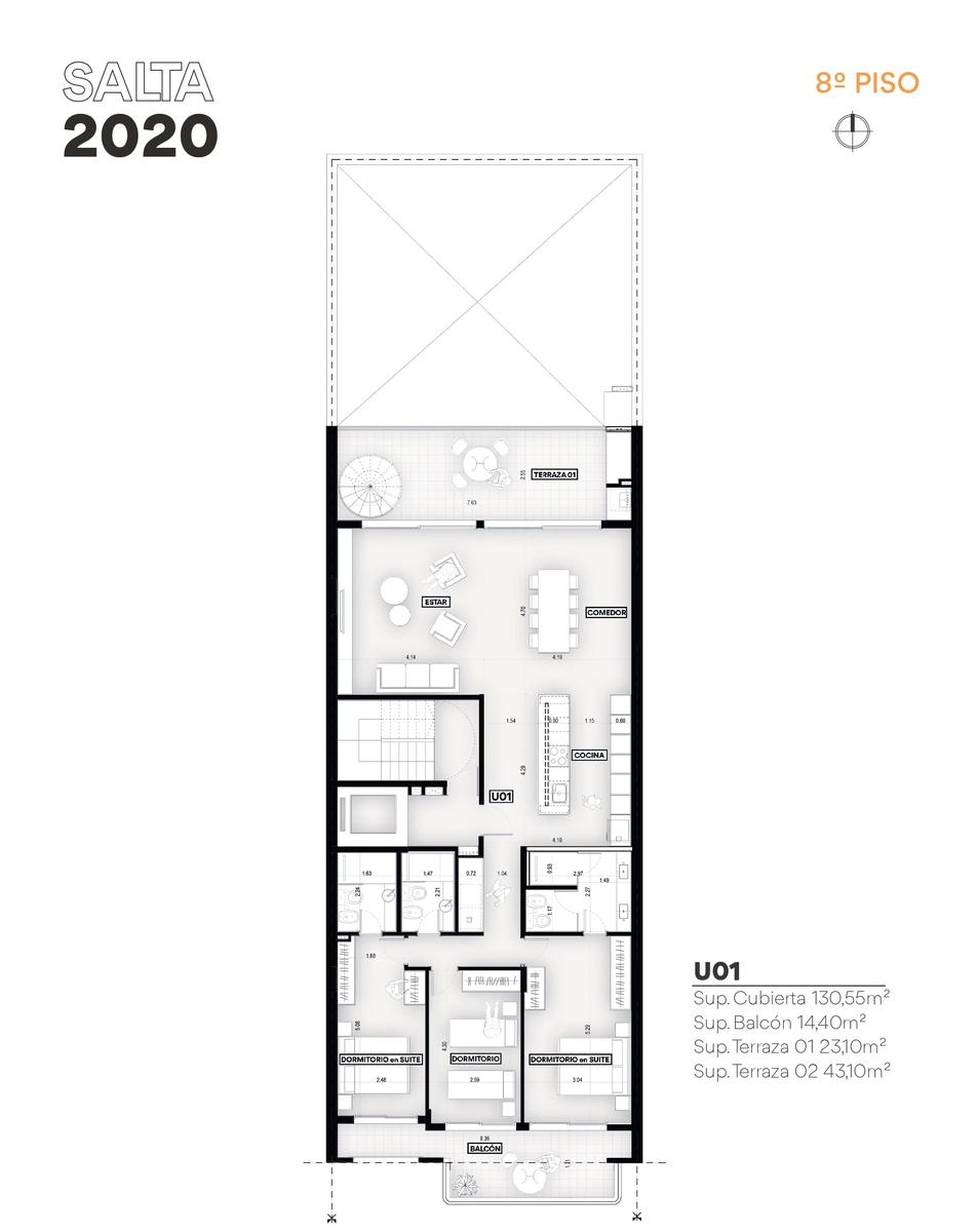 Salta 2020 Piso 1 Departamento A  – 2 Dormitorios Blacon