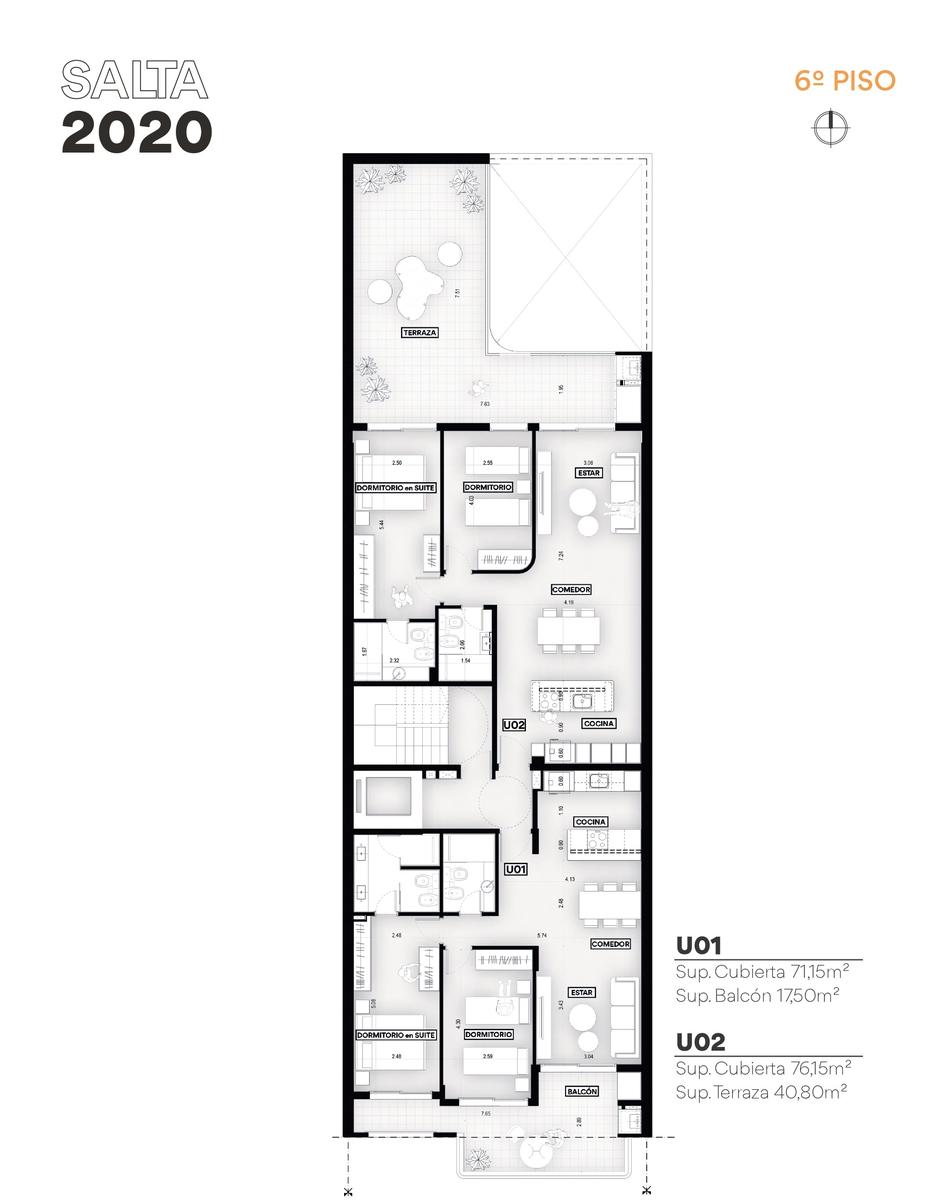 Salta 2020 Piso 1 Departamento B  – 3 Dormitorios Piscina Exclusiva