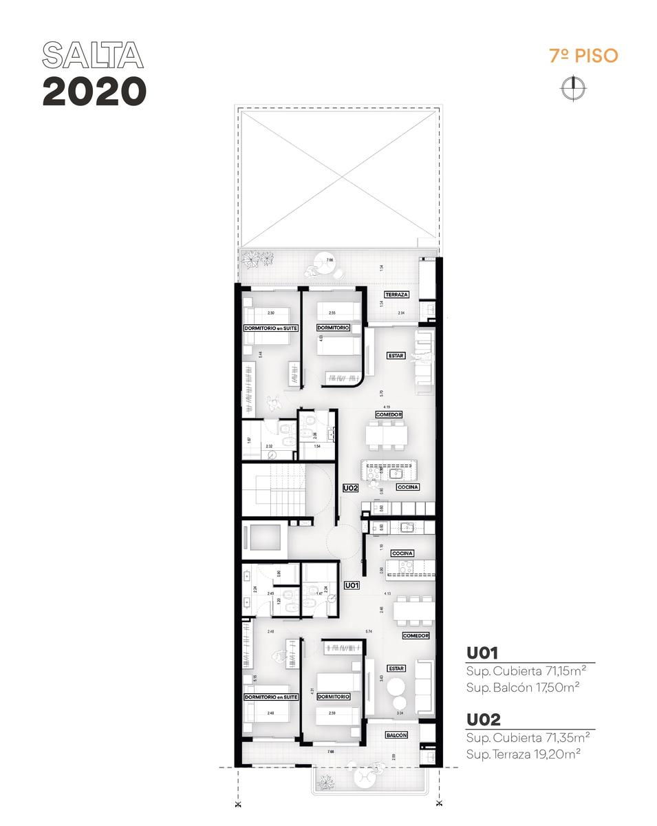 Salta 2020 Piso 1 Departamento B  – 3 Dormitorios Piscina Exclusiva